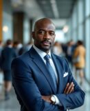 A man in a suit with his arms crossed _ Premium AI-generated image